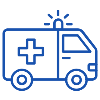 Blue ambulance icon with a medical cross and siren.
